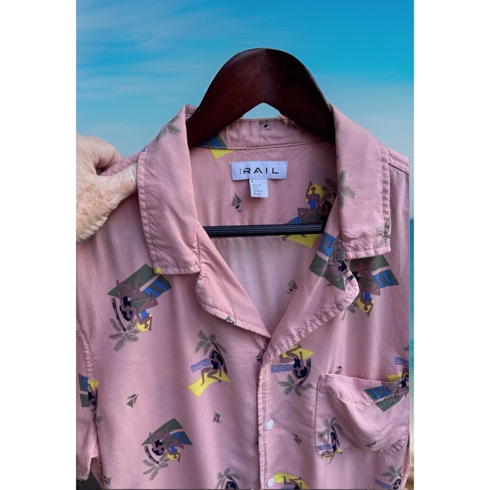 The Rail Hawaiian Button Shirt Rayon Beach Ladies Sunbathing Palms Men Large